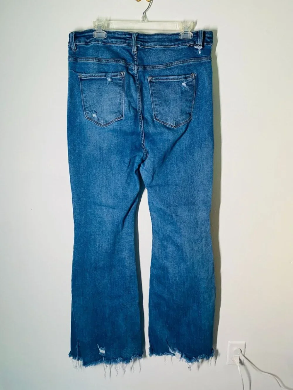 Risen Distressed Flare Jeans With Raw Hem And Rips Size 2XL By Wild Oak Boutique